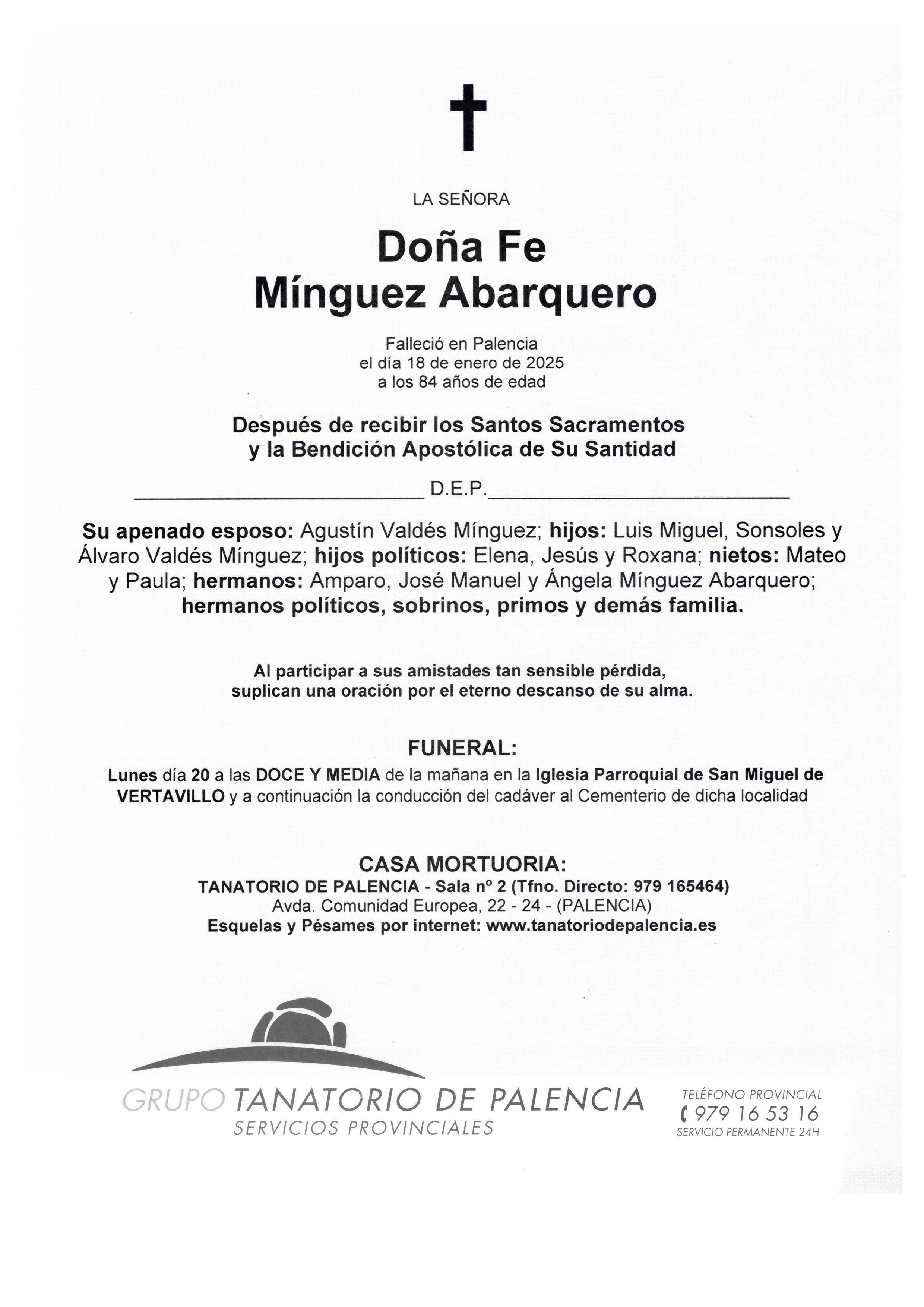 LA SEÑORA DOÑA FE MÍNGUEZ ABARQUERO